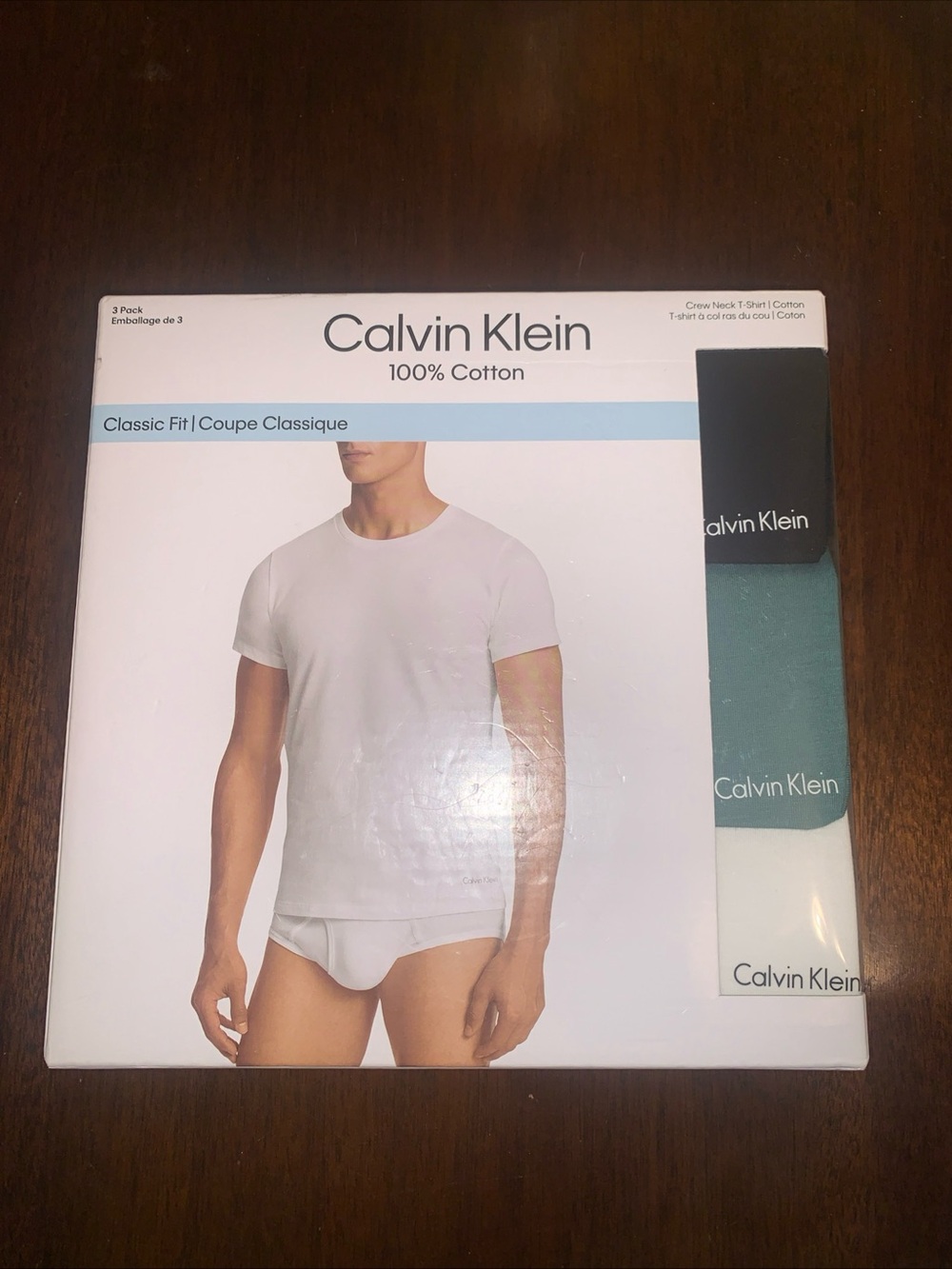 Calvin Klein Men’s 3-Pack Classic Fit Crew Neck T-Shirts - White/Teal/Black NIB